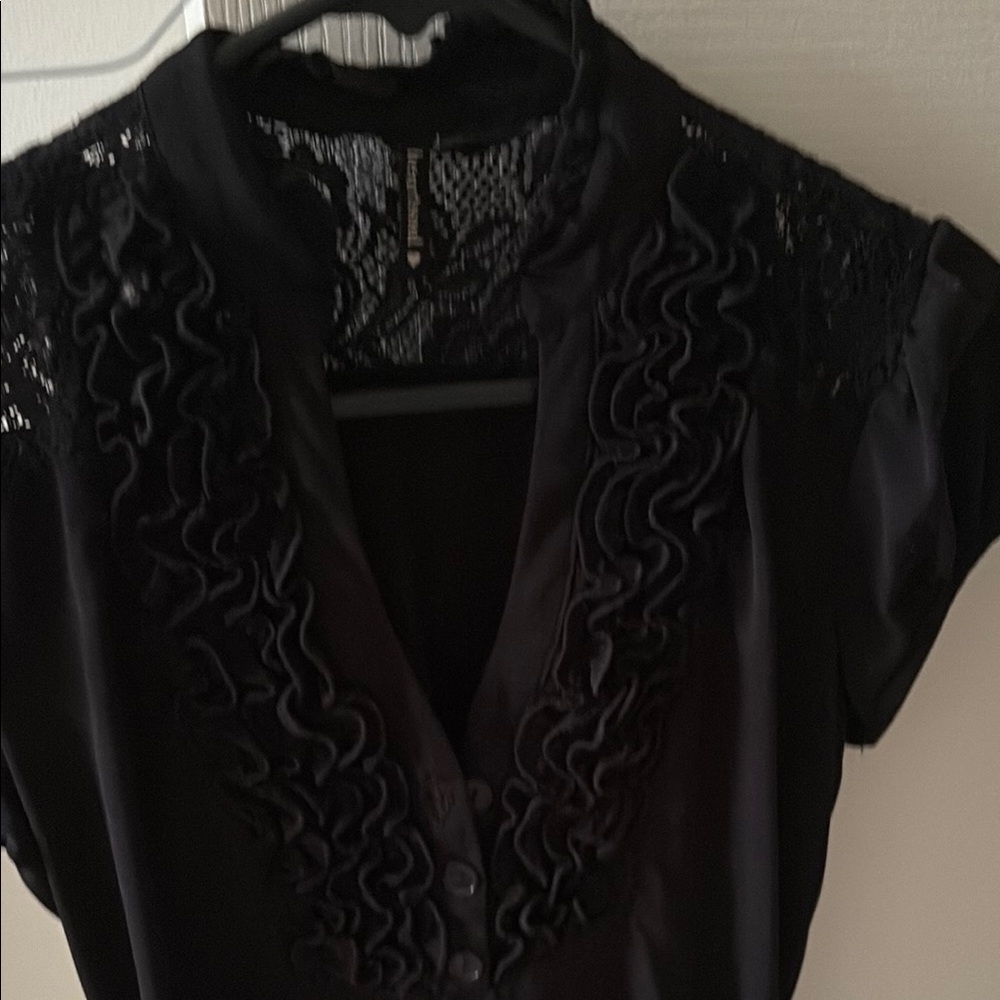 HeartSoul Black Embroidered Mandarin Collar Blouse